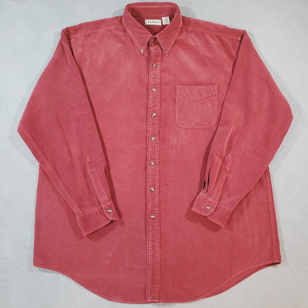 LL Bean Corduroy Shirt Mens XL Tall Red Button Down Long Sleeve Classic Comfort